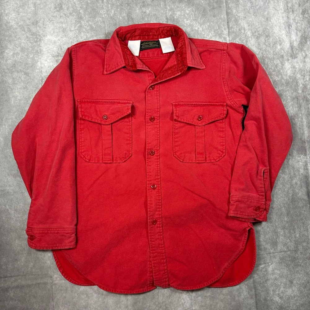 Vintage 80s Eddie Bauer Men Red Chamois Cloth Shirt Medium Long Sleeve Button Up